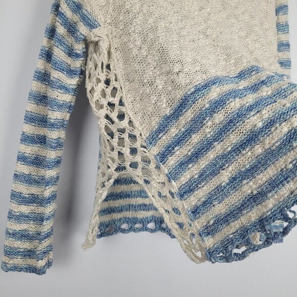 Free People Blue Cream Stripe Crochet Open Knit Sweater XS - Picture 8 of 9